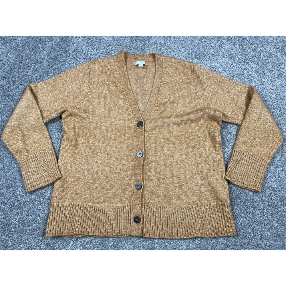 J Jill Sweater Womens Large Yellow Cardigan Button Down Cottage Light Academia
